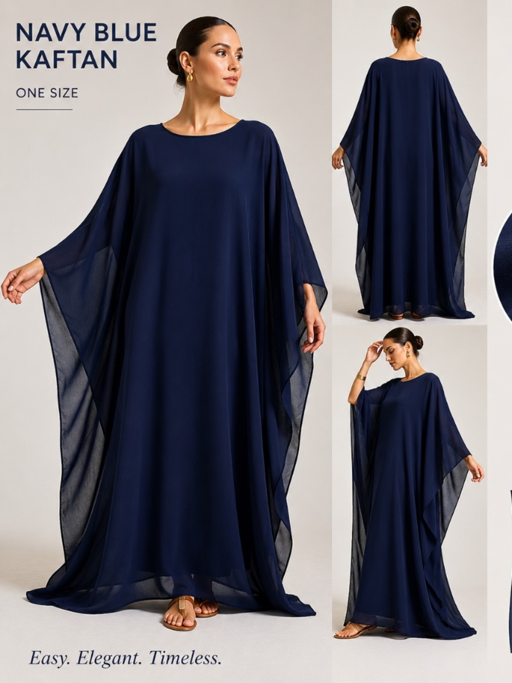 Navy Blue Flowing Square Kaftan | One Size Resort Caftan